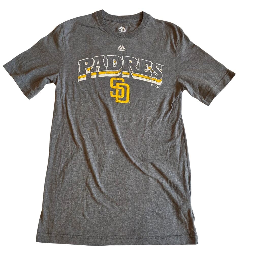 San Diego Padres Graphic Tee Grey Yellow Logo Shirt Small Majestic
